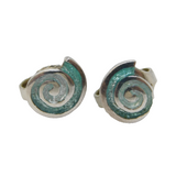 Sterling Silver & Enamel Set Swirl Stud Earrings Vintage c1970s