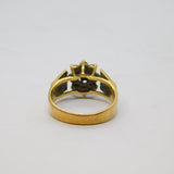 9ct Yellow Gold Sapphire & Diamond Cluster Patterned Ring Vintage 1979 London