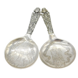 Victorian Danish .830 Silver Religious Detail Anointing Spoons Antique 1887