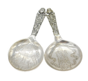 Victorian Danish .830 Silver Religious Detail Anointing Spoons Antique 1887