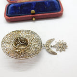 Filigree Sterling Silver & Turquoise Floral Hat Form Drop Pendant Antique c1930