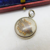 Victorian Sterling Silver Pressed Flowers Marriage Fob Charm c1890 Antique