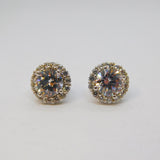 Pair of Sterling Silver Cubic Zirconia Cluster Stud Earrings Vintage c1970