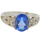 Sterling Silver Oval Kyanite Solitaire Patterned Ring Vintage c1970 Size N 1/2