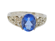 Sterling Silver Oval Kyanite Solitaire Patterned Ring Vintage c1970 Size N 1/2