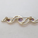 Sterling Silver Swirl Pattern Amethyst Set Swirl Brooch Vintage c1970