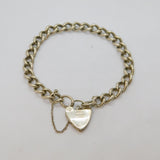 Sterling Silver Heart Padlock Clasp Chunky Curb Charm Bracelet Vintage c1970's