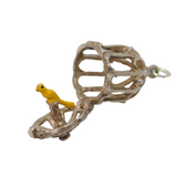 Sterling Silver Enamel Bird in the Cage Charm Pendant Vintage c1970s
