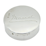 Sterling Silver Circular 'Maud' Engraved Snuff Box Antique 1917 Sheffield
