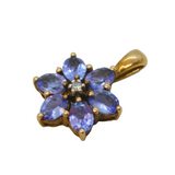 9ct Yellow Gold, Tanzanite & Diamond Floral Drop Pendant Vintage London