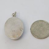 Sterling Silver Malachite Cabochon Oval Charm Pendant Vintage c1970