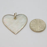 Sterling Silver Mother Of Pearl Flat Heart Charm Pendant Contemporary c1990s