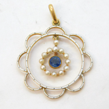 Edwardian 15ct Gold, White Enamel, Pearl & Sapphire Lavalier Pendant Antique