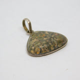 Sterling Silver Organic Shape Green/Brown Jasper Charm Pendant Vintage c1970s