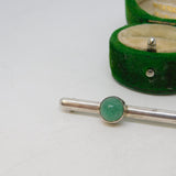Sterling Silver & Cabochon Jadeite Bar Brooch Vintage 1981 London