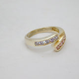 Sterling Silver Multi Lavender & Pink CZ Crossover Ring Modern c1990 Size L