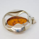 Studio Jewellery Large Sterling Silver & Baltic Amber Drop Pendant Vintage c1990