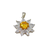 Sterling Silver Citrine & 9 Cubic Zirconia Flower Form Pendant Modern c1990s