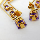 Pair of 18ct Yellow Gold, Amethyst & Diamond Geometric Drop Earrings Vintage