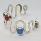 Sterling Silver Swirl Pattern Five-Stone Bangle Bracelet Vintage c1990
