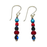 Pair of Sterling Silver Black & Red Beaded Drop Earrings Contemporary c2010