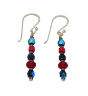 Pair of Sterling Silver Black & Red Beaded Drop Earrings Contemporary c2010