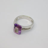 Sterling Silver Amethyst & White Topaz Dress Ring Vintage c1970 Size O 1/2