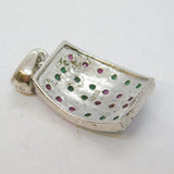 Sterling Silver, Natural Emerald & Ruby Drop Pendant Vintage c1990s