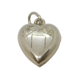 Sterling Silver Patterned Puffy Heart Charm Pendant Vintage c1970