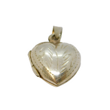 Sterling Silver Patterned Textured Puff Heart Locket Pendant Vintage c1970
