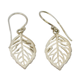 Pair of Sterling Silver Brushed Leaf Skeleton Hook Drop Earrings Vintage c2010
