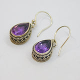 Pair of Sterling Silver Eastern Style Amethyst Peardrop Earrings Vintage c1990's