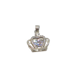 Sterling Silver CZ Set Crown Charm Pendant Contemporary c1990s