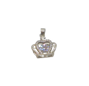 Sterling Silver CZ Set Crown Charm Pendant Contemporary c1990s