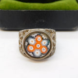 Caithness Jewellery Box Sterling Silver Floral Glass Dress Ring Vintage 1974