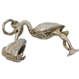 Sterling Silver Stork Delivering the Baby Charm Pendant Vintage c1970