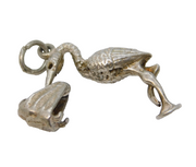 Sterling Silver Stork Delivering the Baby Charm Pendant Vintage c1970