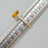 Sterling Silver Oval Citrine Solitaire Patterned Ring Vintage c1970 Size N 1/2