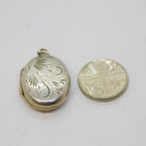 Sterling Silver Floral Pattern Oval Locket Charm Pendant Vintage c1970