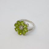 Sterling Silver 8 Peridot & White Sapphire Cluster Ring Vintage c1970 Size J 1/2