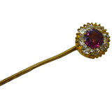 Victorian Gilt Metal & Purple-White Paste Floral Stick Pin Antique c1890s