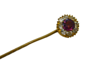 Victorian Gilt Metal & Purple-White Paste Floral Stick Pin Antique c1890s