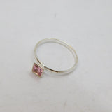 Sterling Silver Square Pink CZ Solitaire Dress Ring Modern c1990 Size M