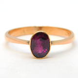 Edwardian 9ct Rose Gold & Oval-Cut Almandine Garnet Dress Ring Antique