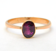 Edwardian 9ct Rose Gold & Oval-Cut Almandine Garnet Dress Ring Antique