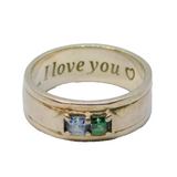Sterling Silver Emerald & Topaz "I Love You" Band Ring Vintage c1970 Size N 1/2