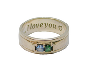Sterling Silver Emerald & Topaz "I Love You" Band Ring Vintage c1970 Size N 1/2