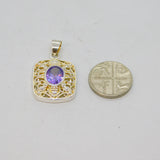 Sterling Silver Faceted Amethyst Eastern Style Charm Pendant Modern c1990s