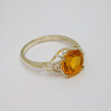 Sterling Silver Round Citrine With White Sapphire Ring Vintage c1970 Size N 1/2