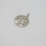 Sterling Silver CZ Set Tree Of Life Round Disc Charm Pendant Modern c2000s